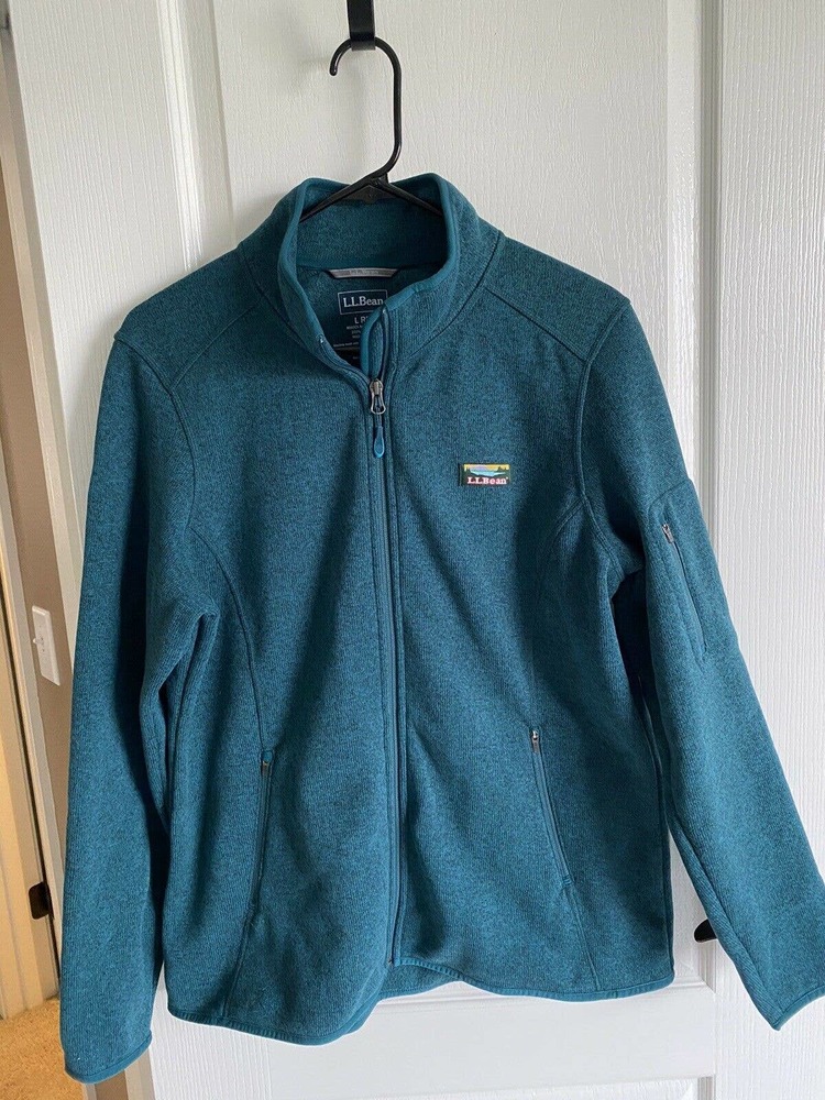 womans LL bean green regular large full zip sweater jacket Mint Condition